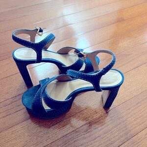 SCHUTZ limited edition couture Denim Stitched Heeled Sandals